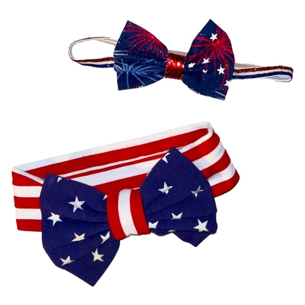Three red, white and blue headbands